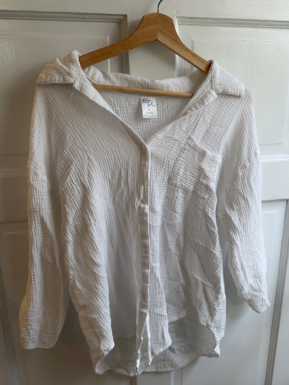 Kona Sol White Button-Front Hooded Gauze Shirt